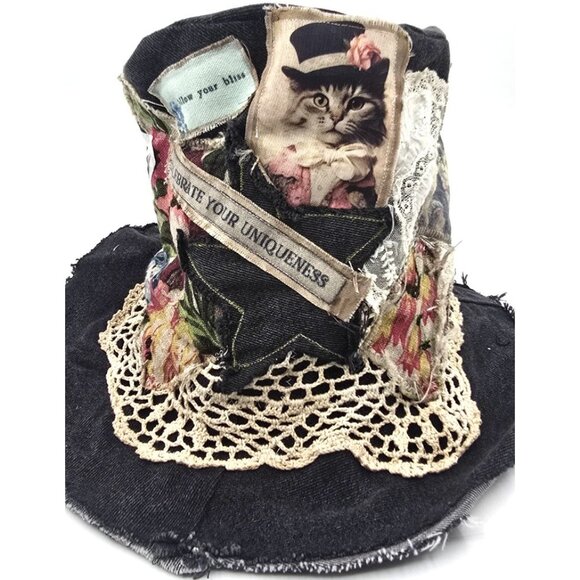 OOAK Magnolia Boho Stove Pipe Top Hat Indie Upcycled Cat Floppy Adjustable S - L - Picture 11 of 16